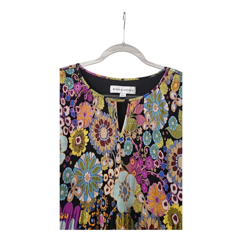 Emma & Michele Dress SM 3/4 Sleeves Pullover Floral Crinkle Bodice/Sleeves RETRO - Picture 3 of 10